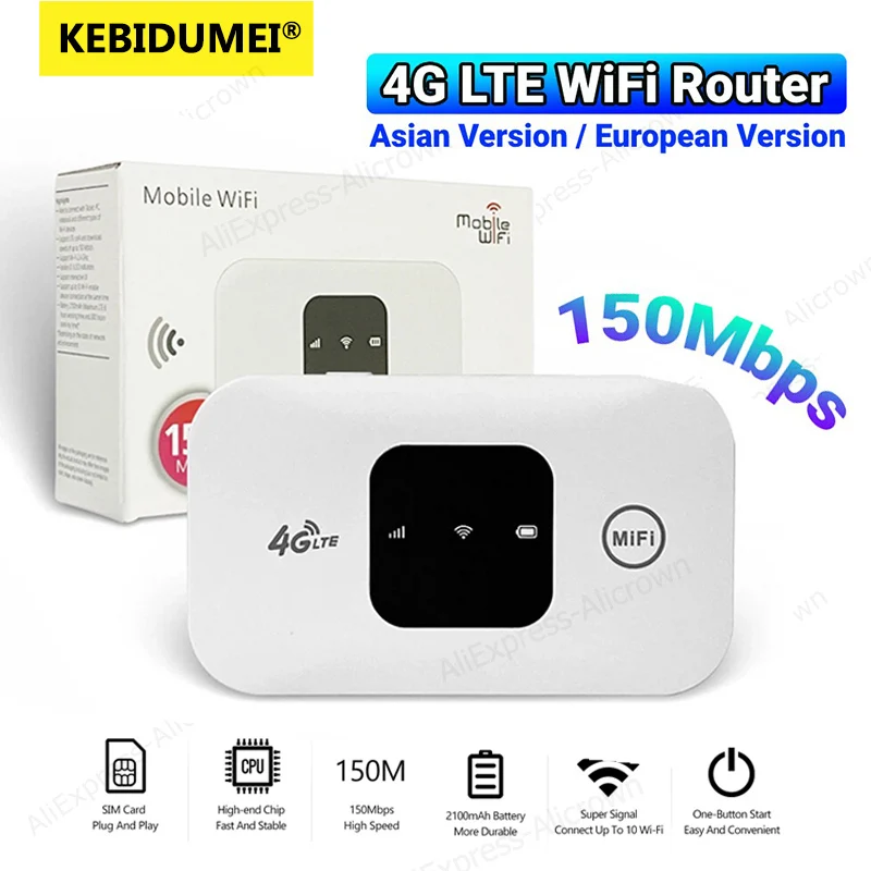 KEBIDUMEI Modem 4G Roteador Portátil Sem Fio Versão EU/Asiática Hotspot WiFi 150Mbps 2100mAh Roteadores WiFi Móveis com Slot para Cartão SIM KEBIDUMEI Modem 4G Roteador Portátil Sem Fio Versão EU/Asiática Hotspot WiFi 150Mbps 2100mAh Roteadores WiFi Móveis com Slot para Cartão SIM
