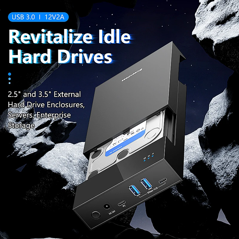 Gabinete Blueendless para HDD/SSD 2.5/3.5 com HUB USB 3.0, Suporte para 18TB, Adaptador TIPO C para SATA, Case para HDD sem Ferramentas com Fonte de Alimentação 12V Gabinete Blueendless para HDD/SSD 2.5/3.5 com HUB USB 3.0, Suporte para 18TB, Adaptador TIPO C para SATA, Case para HDD sem Ferramentas com Fonte de Alimentação 12V