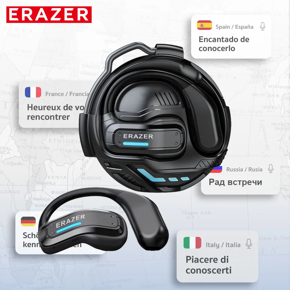 Fones de Ouvido ERAZER X8 AI Translator para Jogos, Bluetooth 5.4, Sem Fio, Baixa Latência, Chamadas HD com Microfone, À Prova d'Água