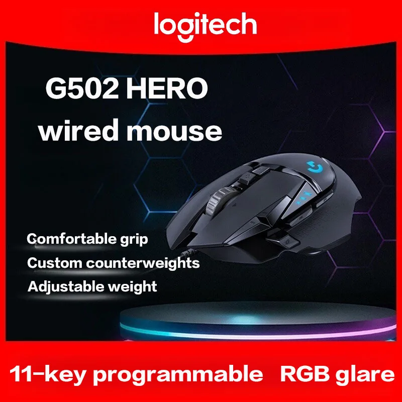 Logitech g502 hero cabo jogo mouse e-sports comendo frango mouse mecânico luz rgb pode ser equilibrada para comer frango macro prog