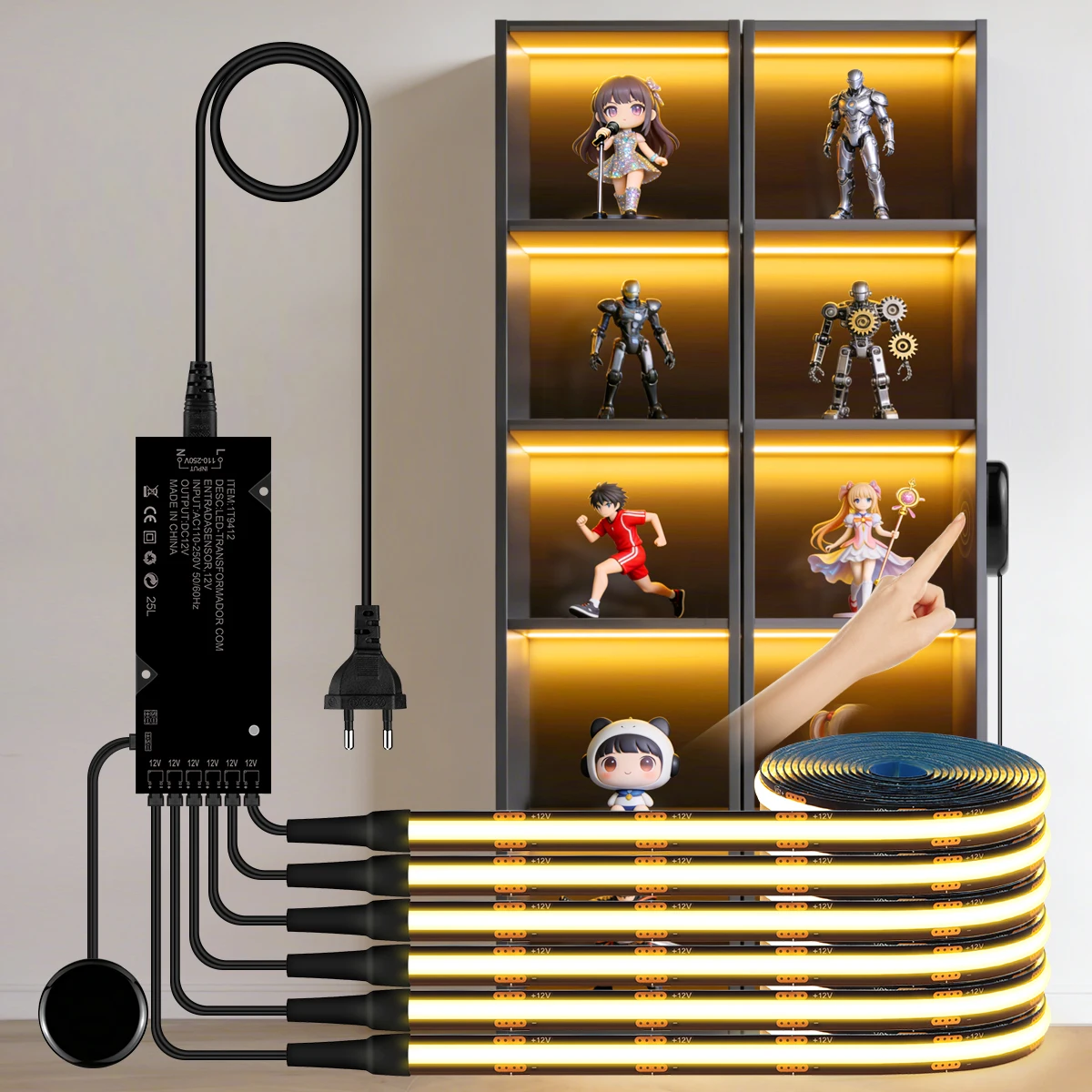 Faixa de luz led cob de madeira penrável inteligente, sensor de toque, 1-6 peças, 1-3m, preto, pcb, armário embutido, tv, parede, luz de fundo, luzes paralelas