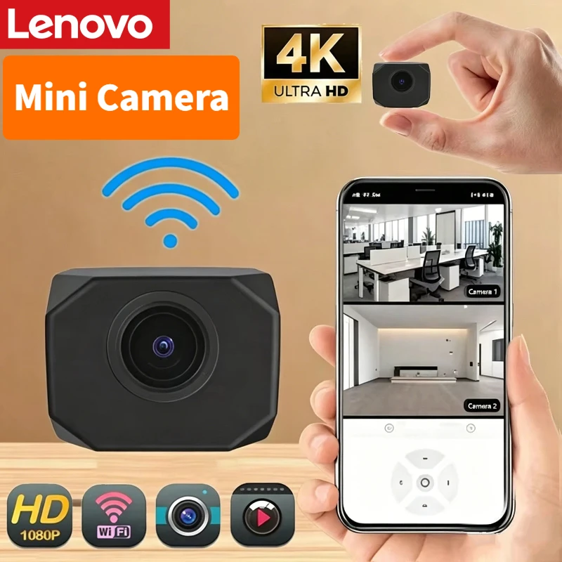 Câmera Mini WiFi Lenovo 4K 1080P HD com Monitor Remoto, Câmera de Vigilância Portátil para Segurança Doméstica Câmera Mini WiFi Lenovo 4K 1080P HD com Monitor Remoto, Câmera de Vigilância Portátil para Segurança Doméstica