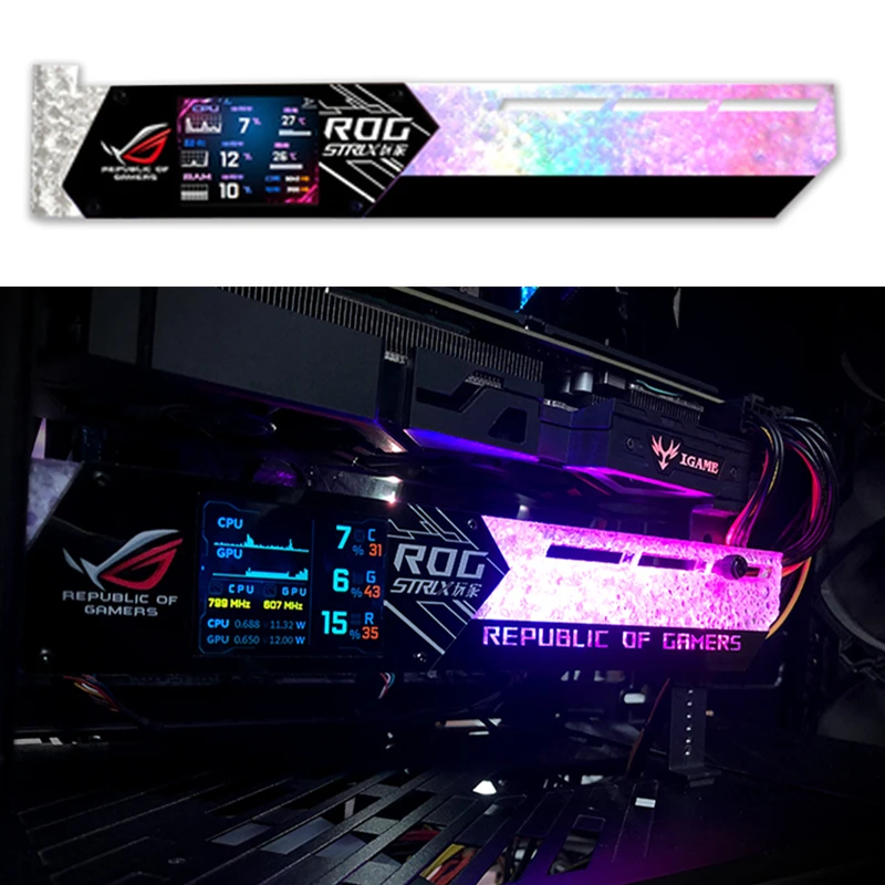 Suporte de placa de vídeo gráfica suporte vga com display lcd de 2.2 polegadas suporte rgb cpu gpu ram monitor aida64 para pc gamer gabinete diy