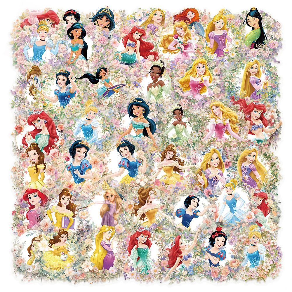 10/30/50 pçs bonito disney princesa e flores dos desenhos animados adesivos neve branca ariel decalques diy notebook telefone transparente pet adesivo