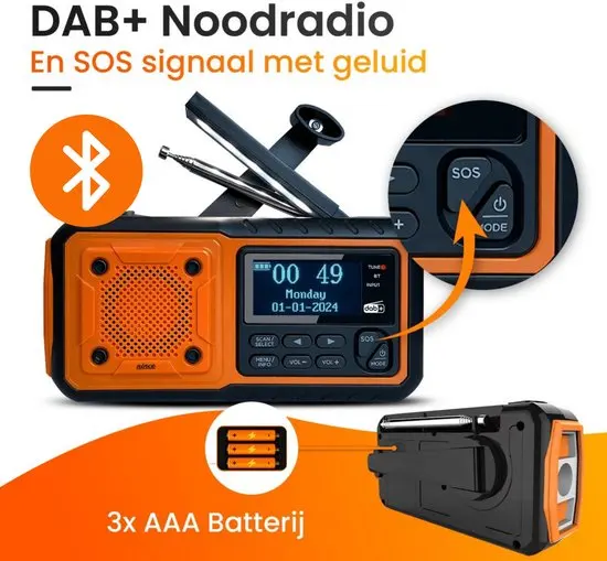 Rádio Solar DAB+ FM com Manivela, Power Bank de 5000mAh, Caixa de Som Bluetooth, Carregador de Celular de Emergência, Alarme SOS e Lanterna Rádio Solar DAB+ FM com Manivela, Power Bank de 5000mAh, Caixa de Som Bluetooth, Carregador de Celular de Emergência, Alarme SOS e Lanterna