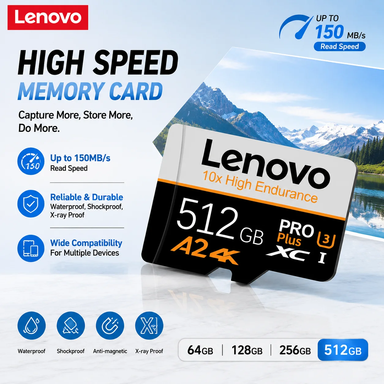 Cartão de Memória Micro SD Lenovo de Alta Velocidade 1TB 512GB 256GB 128GB A2 U3 V30 Classe 10 TF 4K de Alta Velocidade para Drone, Câmera e Telefone