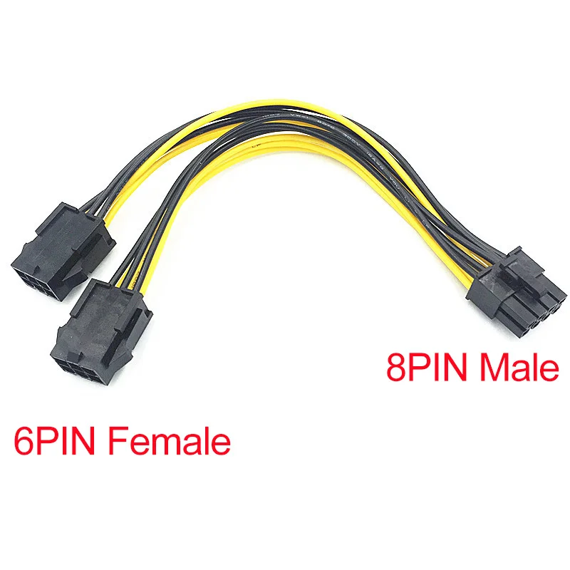 8pin macho para duplo 6 pinos fêmea/6pin macho para daul 8pin fêmea cabo adaptador 20cm placa de vídeo gráfica pci express power splitter
