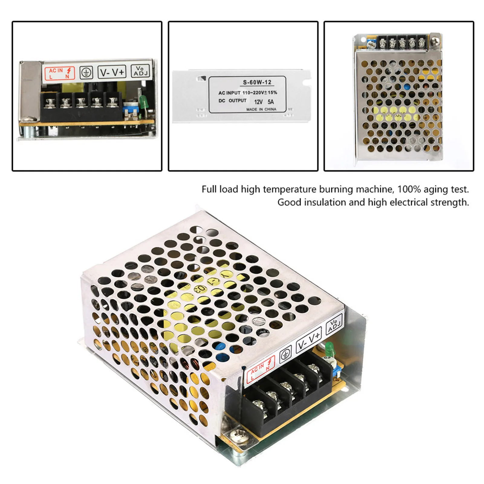 Fonte de alimentação regulada universal para LED Switch, Voltage Converter, 5A, 12V, AC, DC Fonte de alimentação regulada universal para LED Switch, Voltage Converter, 5A, 12V, AC, DC