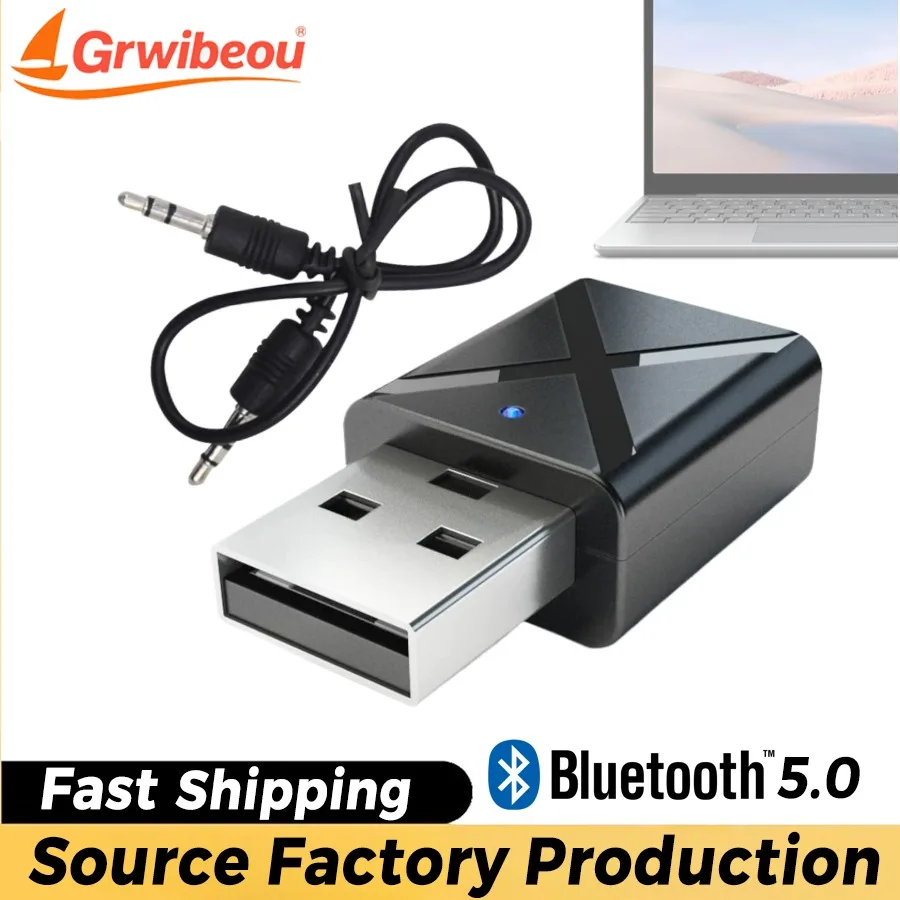 Transmissor e Receptor de Áudio Bluetooth 5.0 Sem Fio 2 em 1, Adaptador Bluetooth Estéreo AUX 3.5mm para TV, PC, Carro, Fones de Ouvido e Caixas de Som