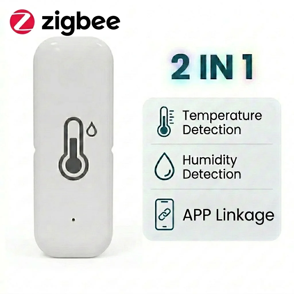 Sensor de Temperatura e Umidade Inteligente Zigbee, Higrômetro Interno, Controlador de Monitoramento, Compatível com Smart Speaker Alexa e Google Home