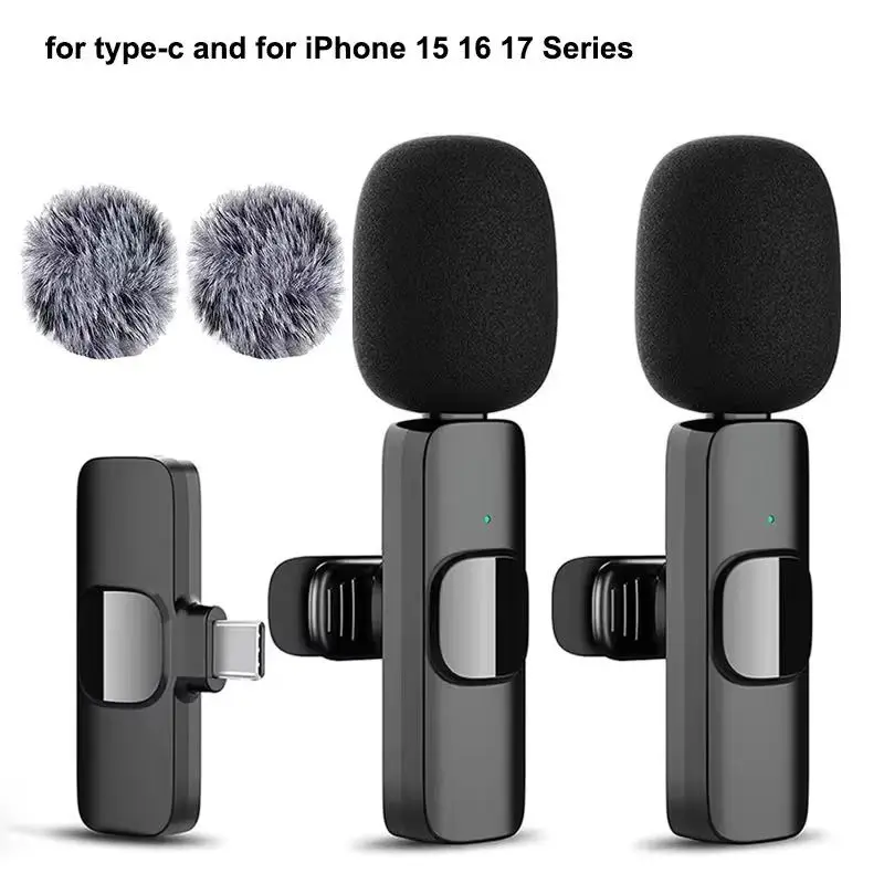 Microfone Lavalier Sem Fio para iPhone e Android, Microfone USB-C com Redução de Ruído para Transmissões Ao Vivo e Entrevistas, Mini Microfone