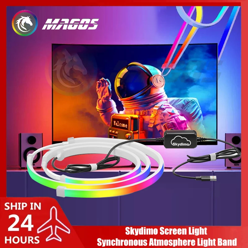 Skydimo monitor ambbilight luzes pc e-sports gamer tira rgb ambiente, display de computador desktop aura led 5v usb controle de software