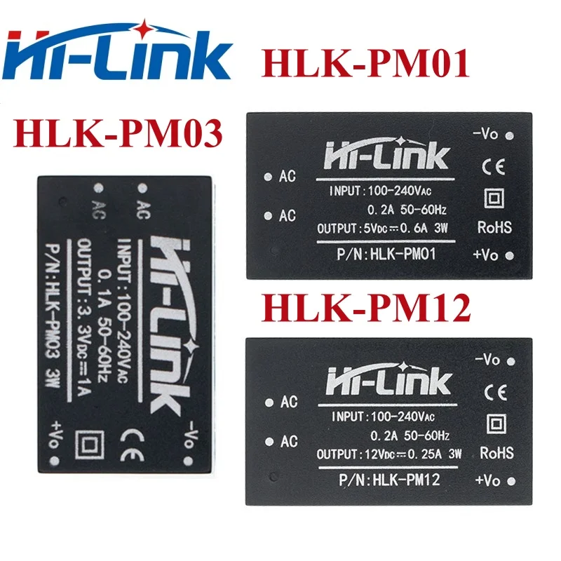Hi-Link HLK-PM01 3M05B 3M03B 3M09B ACDC Minni Tamanho LED Conversor 220V para 5V 3W 0.6A Step Down Switching Módulo de fonte de alimentação IC