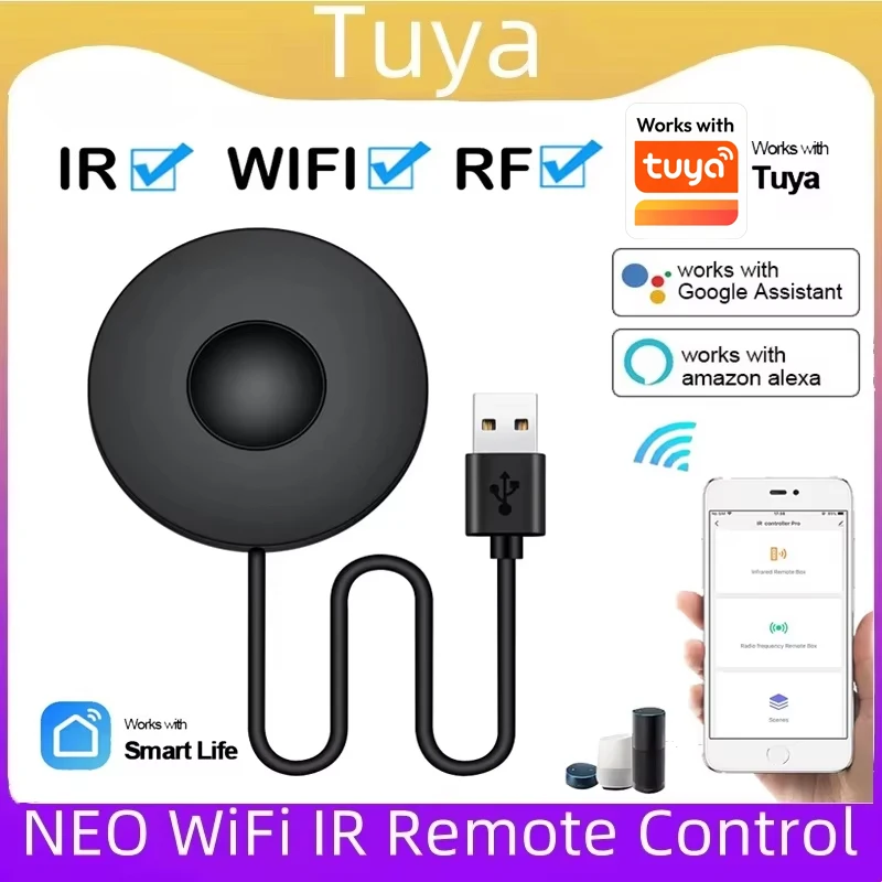 Neo tuya inteligente rf ir controle remoto wifi casa inteligente controlador infravermelho para ar condicionado toda a tv funciona com alexa google casa