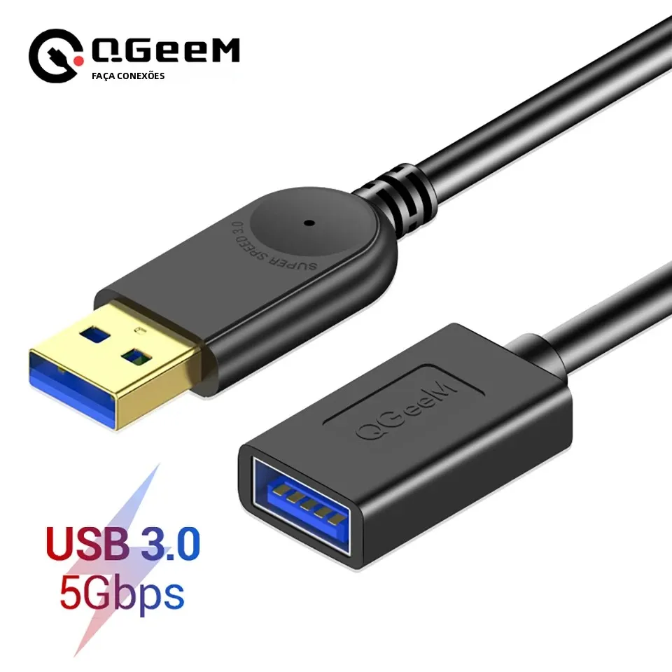 QGeeM Cabo de extensão USB USB 3.0 Extensor de cabo para PC laptop Smart-TV PS4 Xbox One SSD Cabo USB macho para fêmea Cabo de extensão USB para USB Cabo de dados USB 3.0 2.0 Cabo de extensão 2m 5m Cabo USB macho fêmea