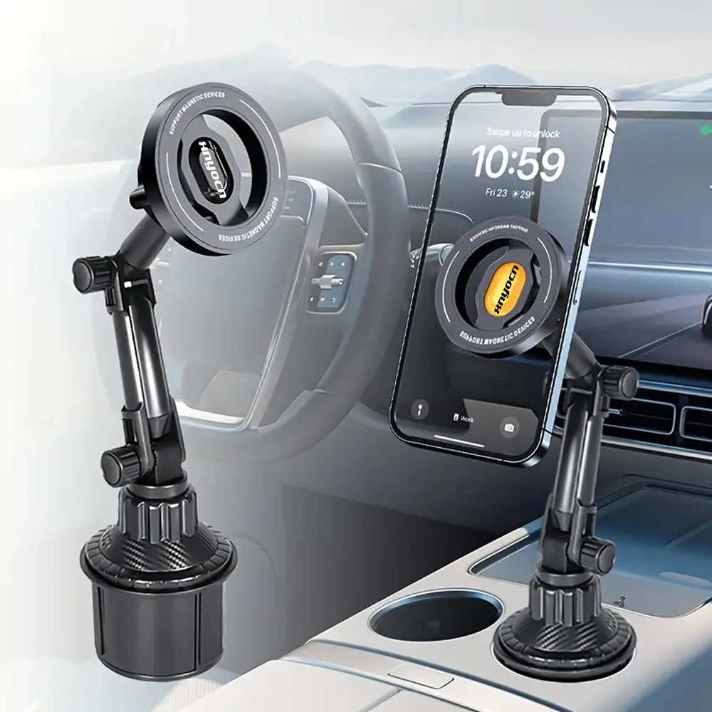 Suporte de Copo Ajustável com Montagem Magnética para Celular em Carros, Suporte de Smartphone com Múltiplos Ângulos para Navegação, Condução e Viagens Diárias.