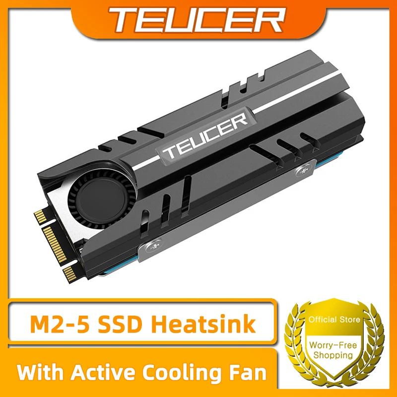 TEUCER M.2 SSD NVMe Dissipador de calor 2280 Dissipador de calor de circulação de ar de disco de estado sólido com ventilador de resfriamento ativo e almofada térmica