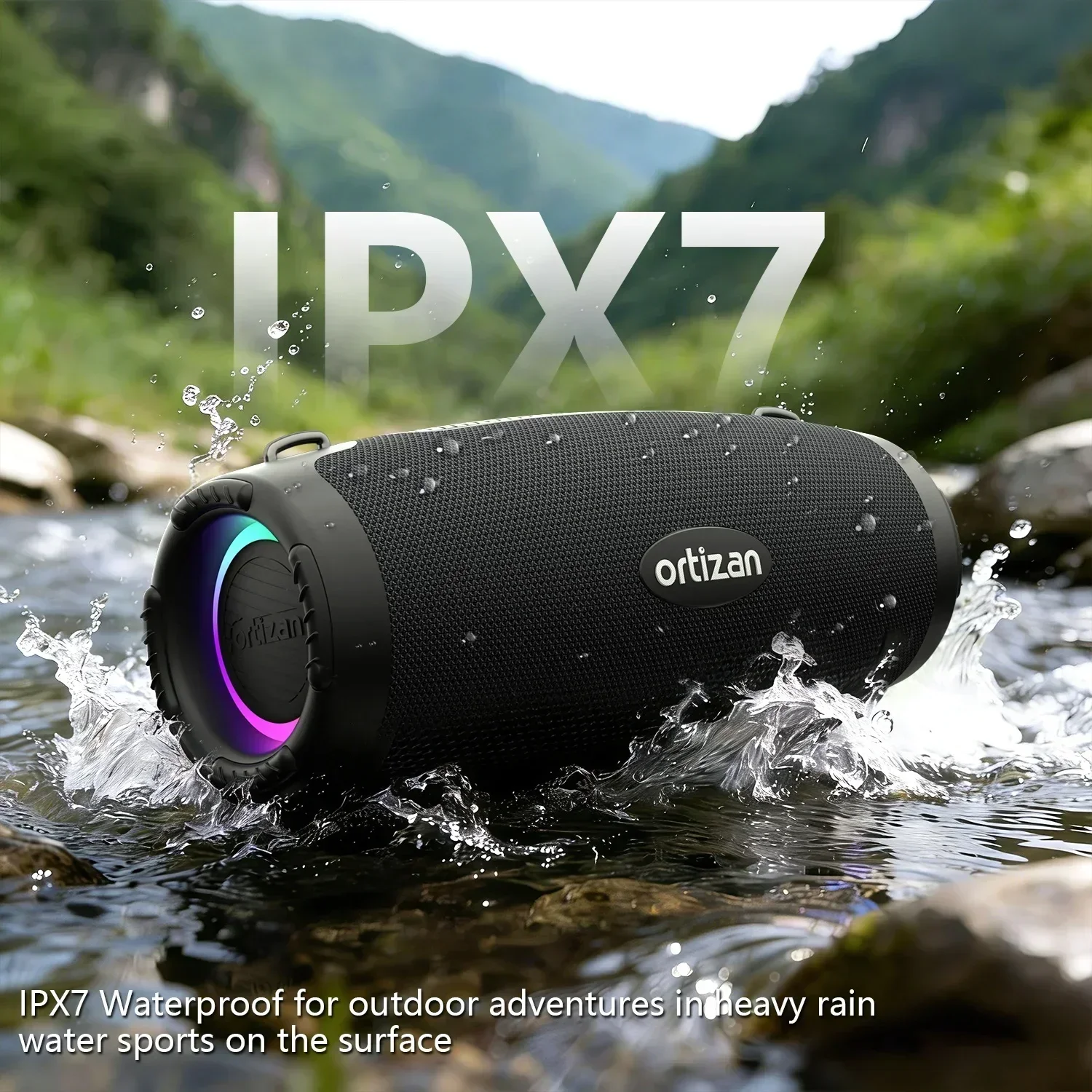 Caixa de Som Bluetooth Ortizan, Caixa de Som Portátil com Som Estéreo de 60W, Bluetooth 6.0, 20H de Tempo de Reprodução, Auracast Snyc, Reprodução AUX/USB-Disk