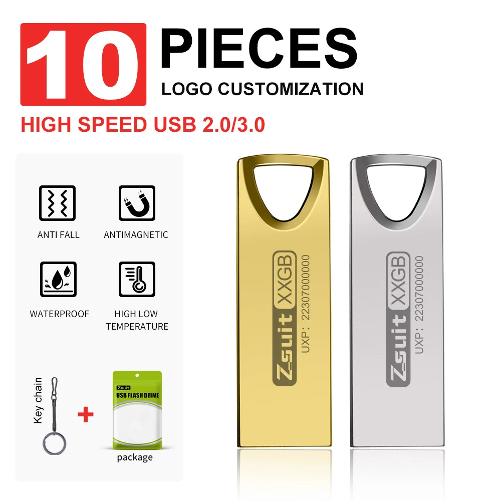 Zsuit 10 pçs usb flash drive 64gb pen drive 2g 4g 8g metal pen drive usb vara de memória 32g livre logotipo personalizado flash usb 3.0