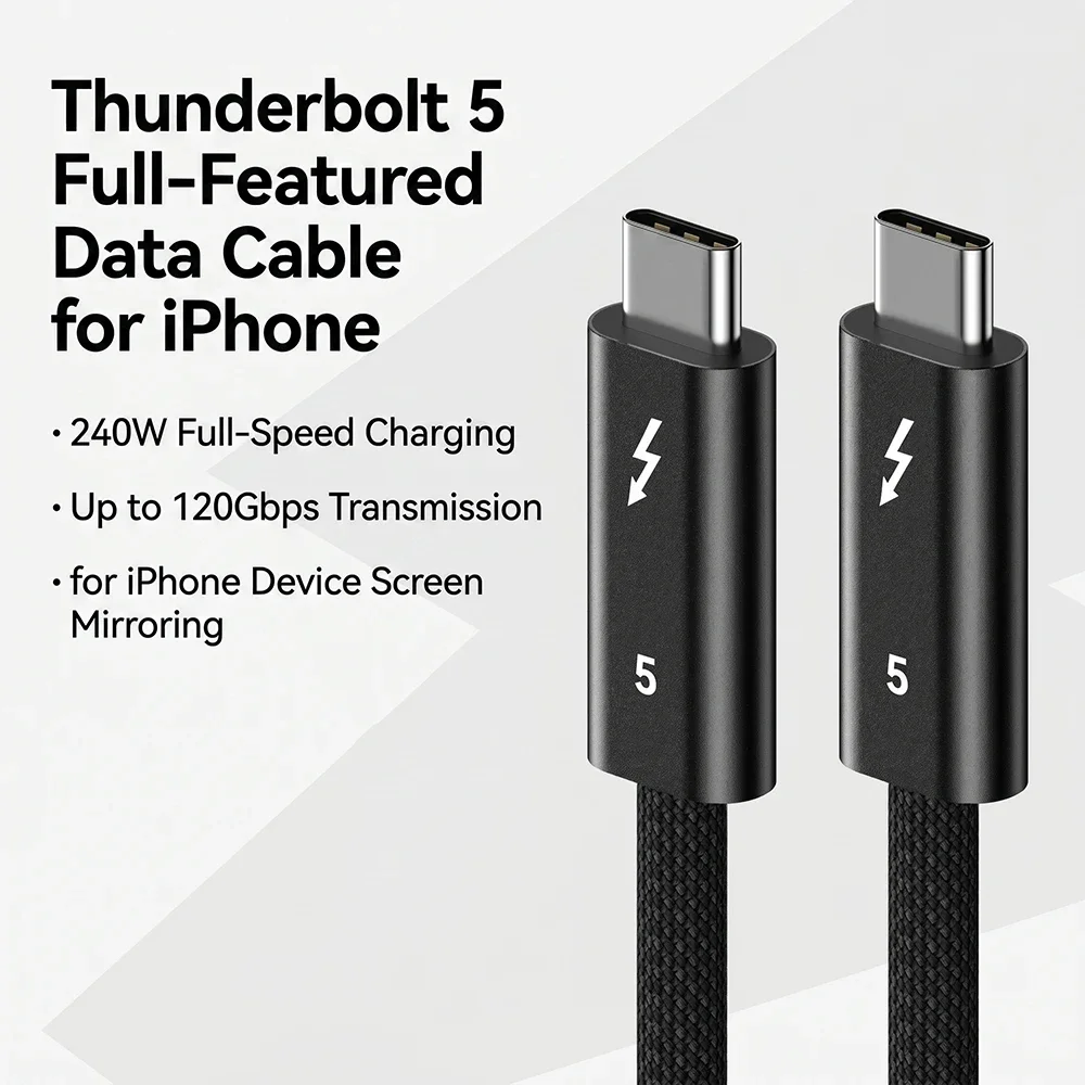 Cabo de Dados Thunderbolt 5 de 120Gbps 240W 16K Compatível com USB4 Transmissão Completa Carregamento Rápido Cabo USB5 para MacBook cabo thunderbolt 5 cabo tipo c thunderbolt 5