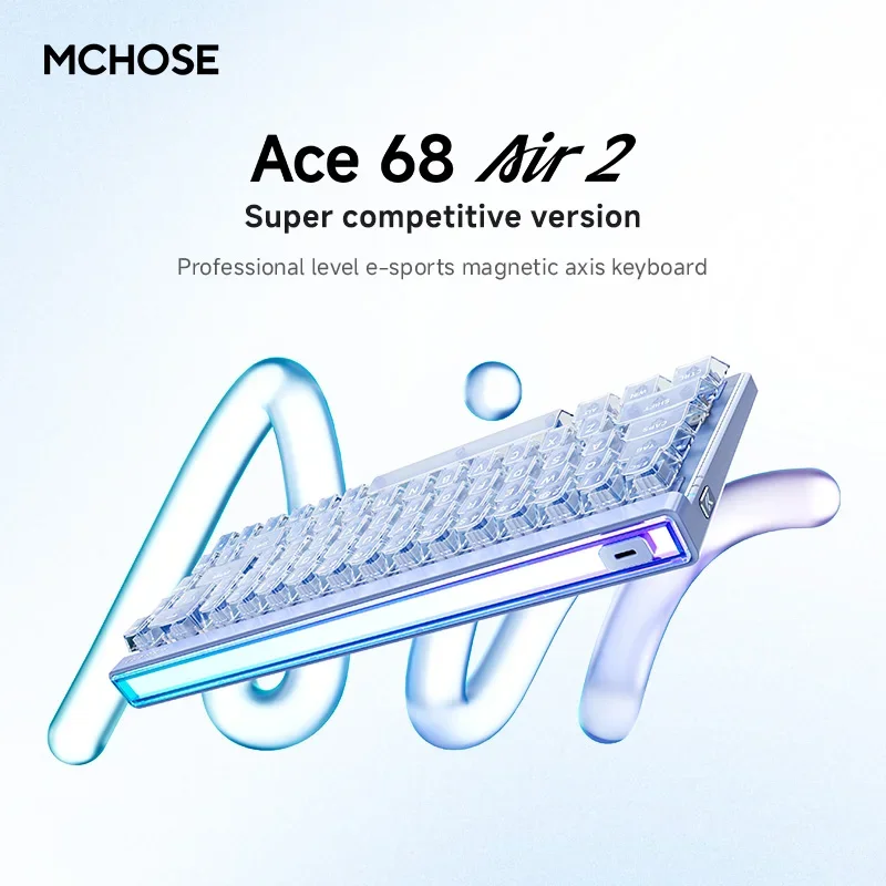 Teclado Gamer MCHOSE ACE68 Air V2 com Efeito Hall, Gatilho Rápido de 0,005mm, Taxa de Polling de 8K, Iluminação ARGB e Switches Magnéticos para PC FPS