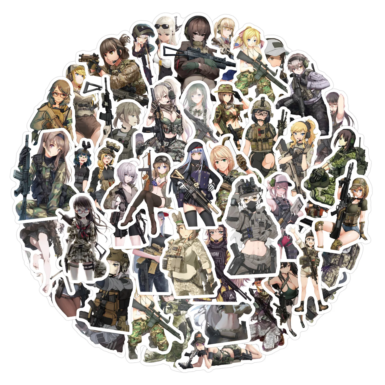 60 pçs dos desenhos animados militar anime menina graffiti adesivos decorativos telefone notebook bagagem adesivos à prova dwaterproof água