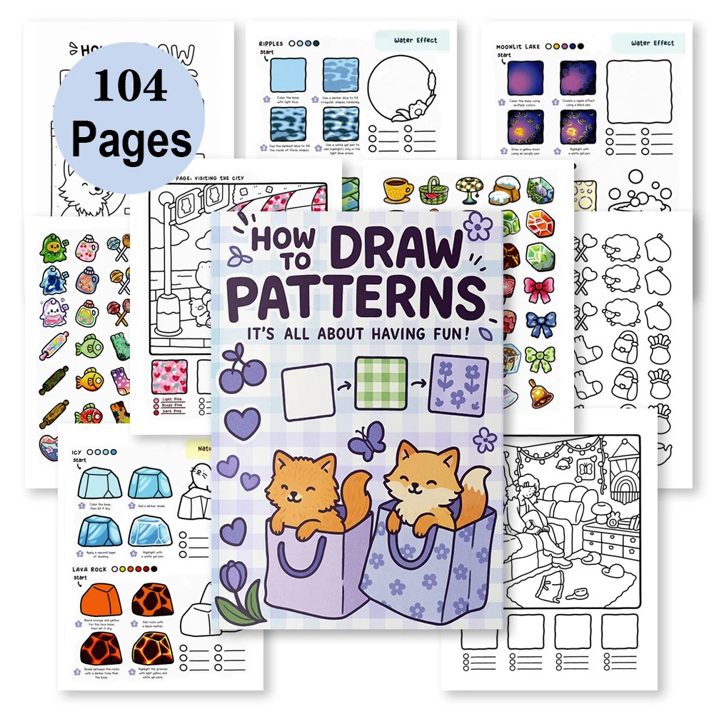 Como desenhar padrões de forma fácil: guia com passos detalhados para estudantes que desejam desenhar padrões de desenhos animados, livro de colorir, notas.