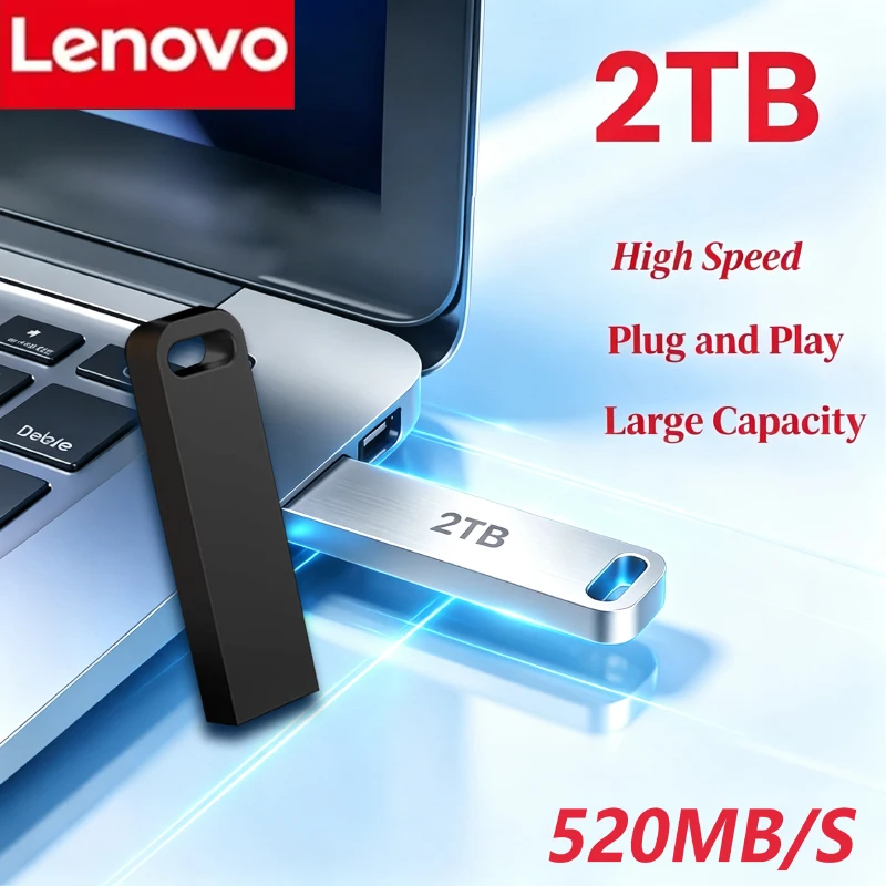 Adaptador USB de Metal Lenovo, Pen Drive USB 3.0 128GB 256GB 512GB, Mini Pen Drive de Metal de Alta Velocidade 1TB 2TB, Memória USB