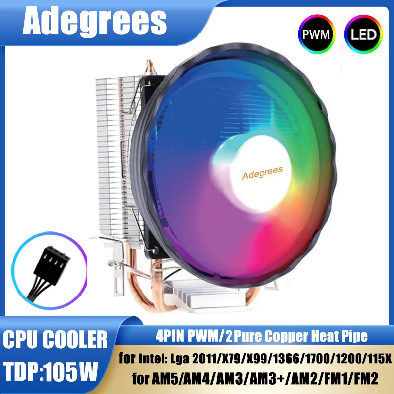 X99 processador cooler 2 heatpipes 120mm 3pin/4pin refrigeração cpu cooler de ar para intel lga 2011 x79 1700 1366 1200 1151 1150 am5 am4