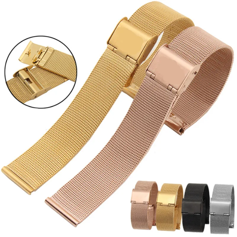Pulseira milanesa universal 18mm 20mm 22mm prata ouro metal pulseira de aço inoxidável pulseira de substituição para relógio inteligente