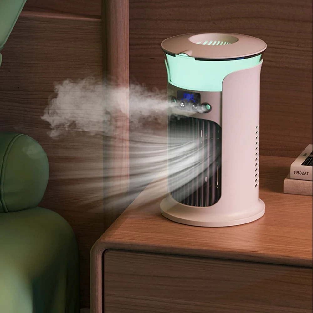 Mudo desktop usb mini ventilador de ar condicionado portátil para sala casa acampamento umidificador névoa água ventilador refrigeração noite lâmpada refrigerador ar
