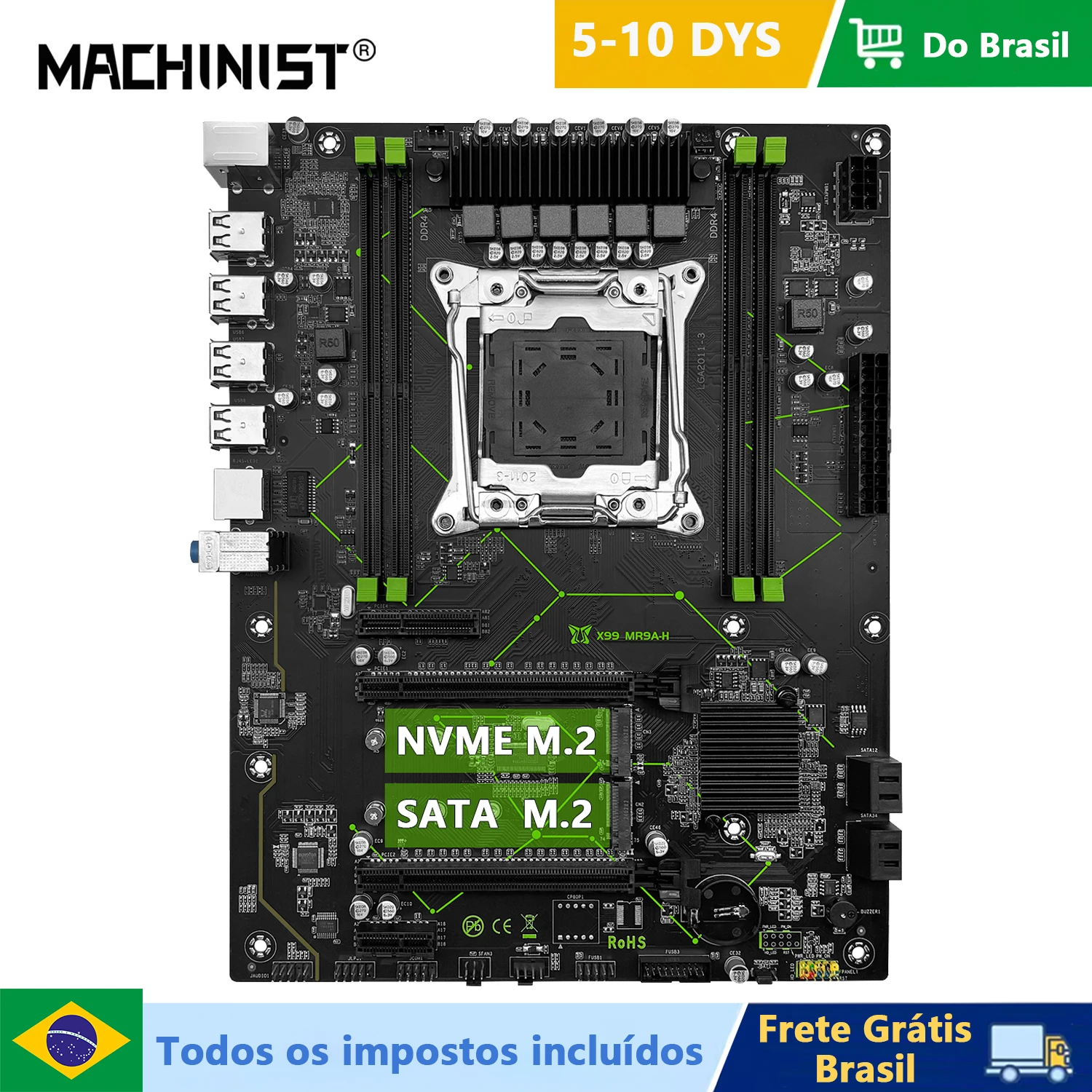 MACHINIST X99 MR9A-H Placa-mãe ATX Suporte LGA 2011-3 Xeon E5 V3 V4 Processador CPU DDR4 Memória RAM ATX NVME/SATA M.2