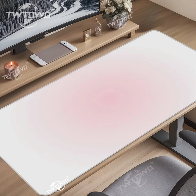 Mouse pad branco rosa gamer printon demanda novo mousepad xxl teclado mecânico almofada de borracha natural escritório antiderrapante tapete de mesa macio