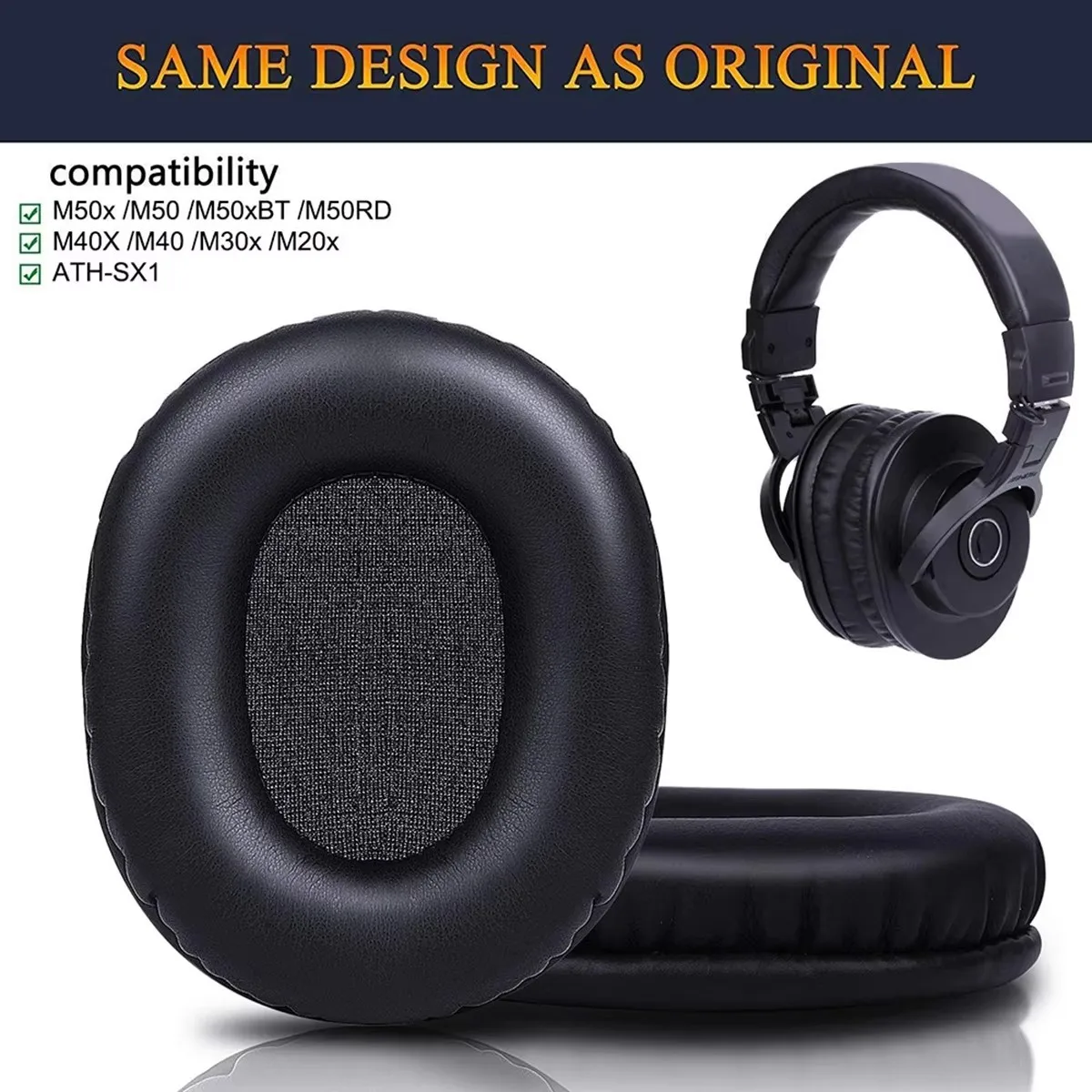 Almofadas de substituição para fones de ouvido M50X, compatíveis com Audio Technica ATH M50 M50X M50XBT M50RD M40X M30X M20X MSR7 SX1