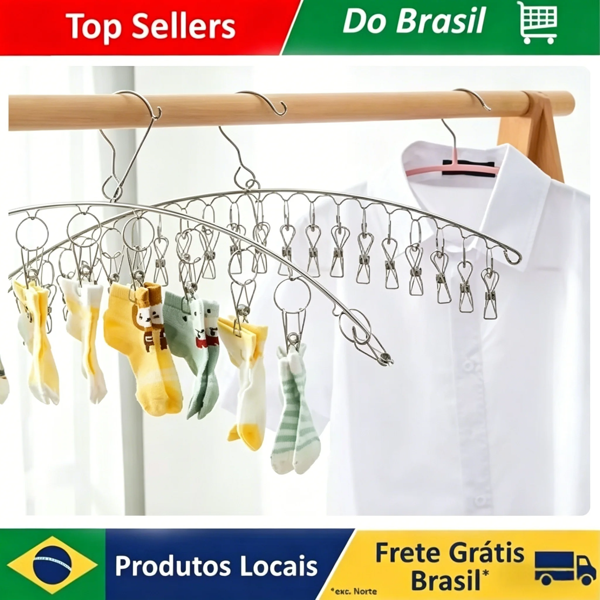 Cabide de Aço Inoxidável Antiderrapante, Varal de Secagem de Roupas à Prova de Vento, Secador de Meias e Roupas Íntimas para Uso Doméstico e Externo