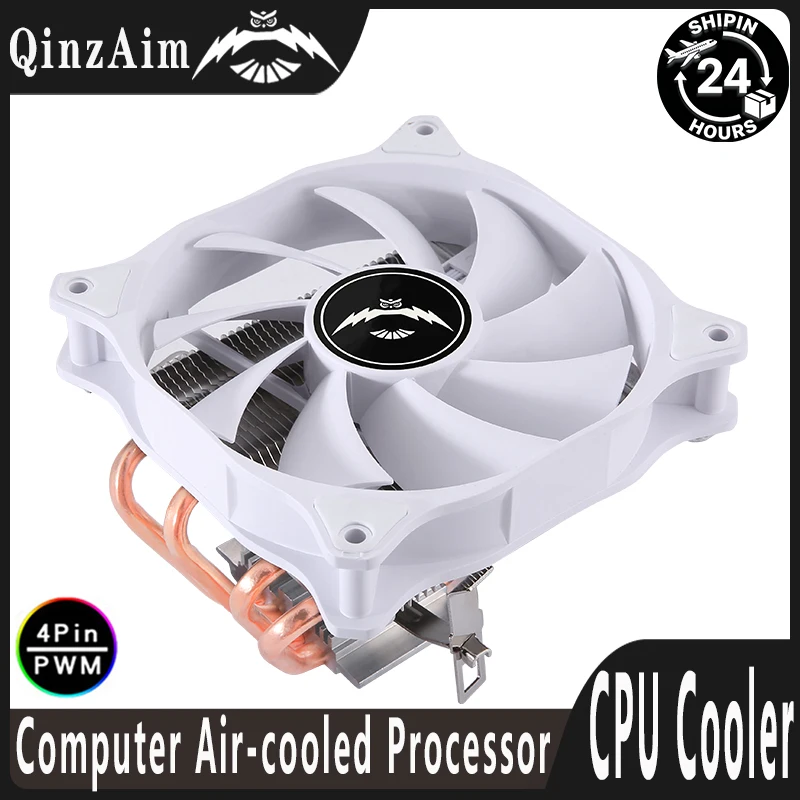 Cooler Horizontal QiuzAim para Processador de Computador com 2/4 Heat Pipes, Ventoinha de CPU 4 Pinos/PWM, Resfriamento a Ar, Compatível com LGA2011, 115x, 1200, 1700, AM4, X99, E5