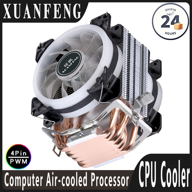 Cooler para Processador de PC com 2/4/6 Heat Pipes, Ventilador de 90mm, 4Pin/PWM, Resfriamento a Ar, Compatível com LGA115x 1200 1700 2011 X79 X99 2066 AMD AM3 AM4 AM5