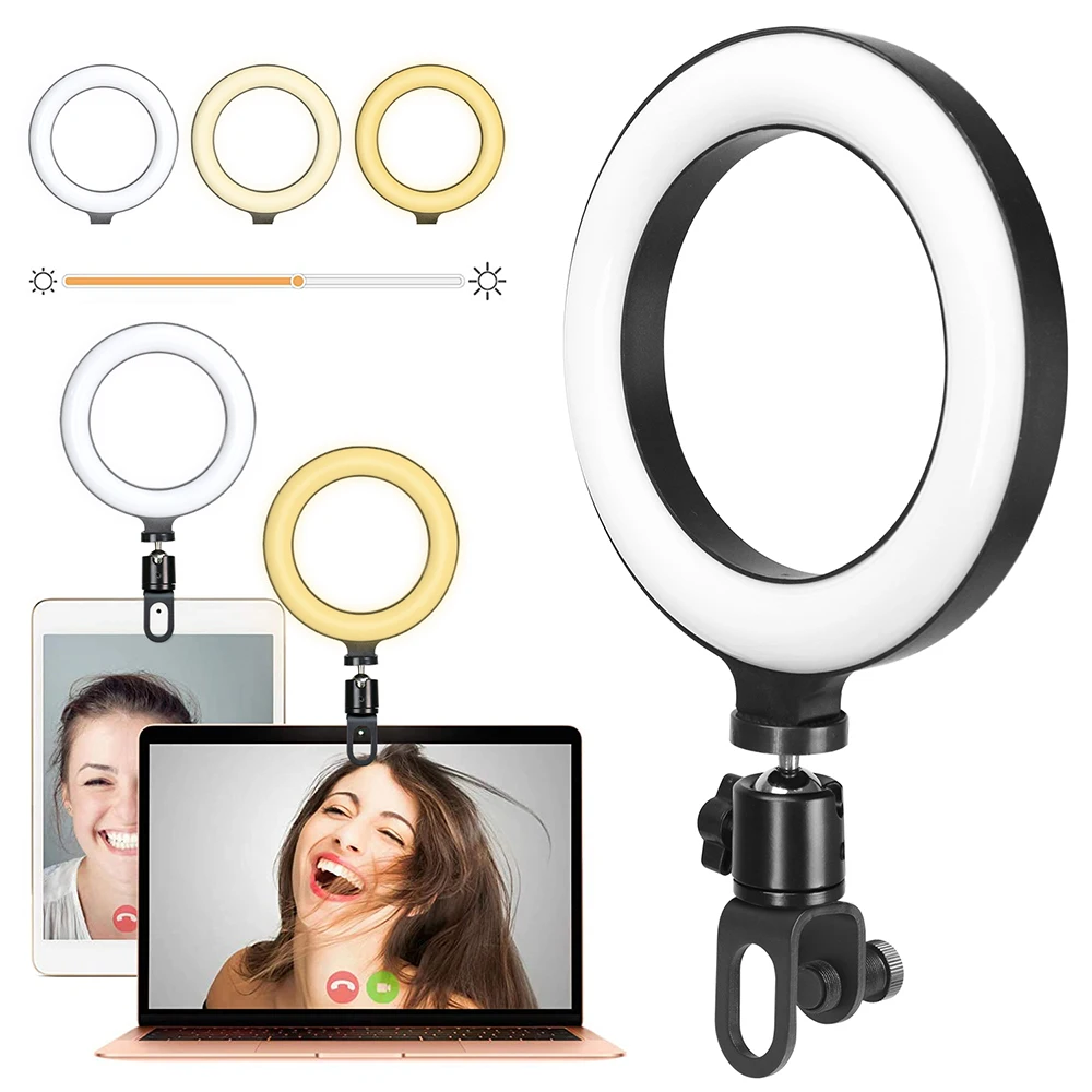 Anel de luz led de 16cm, iluminação com clipe no computador portátil para videoconferência, zoom, webcam, bate-papo, transmissão ao vivo, youtube