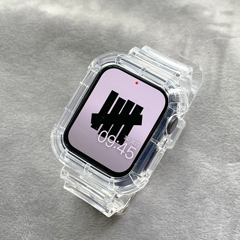 Pulseira de silicone transparente para Apple Watch, modelos 44 mm, 40 mm, 45 mm, 46 mm, 42 mm, 41 mm, compatível com as séries iWatch 12, 11, 10, 9, 8, 7, 6, 3 e SE, com capa e pulseiras. Pulseira de silicone transparente para Apple Watch, modelos 44 mm, 40 mm, 45 mm, 46 mm, 42 mm, 41 mm, compatível com as séries iWatch 12, 11, 10, 9, 8, 7, 6, 3 e SE, com capa e pulseiras.