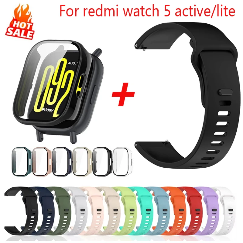 Capa + pulseiras de silicone para Xiaomi Redmi Watch 5 Active/Lite, acessórios para smartwatch, pulseira esportiva, correa para Redmi Watch 5 Active.