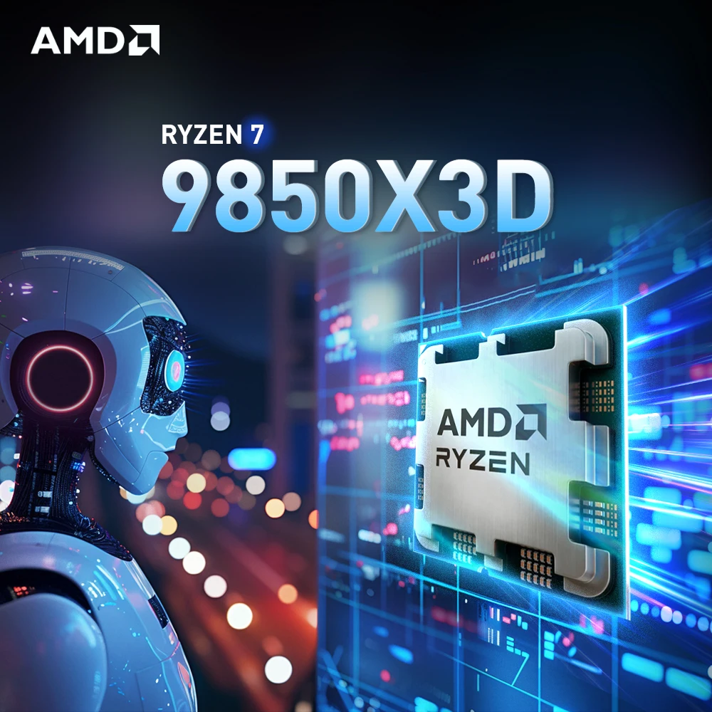 Processador AMD Ryzen 7 9850X3D de 8 Núcleos e 16 Threads, 120W, Socket AM5, DDR5, 4.7GHz, L3=96M, 4NM, R7 9850X3D Sem Cooler