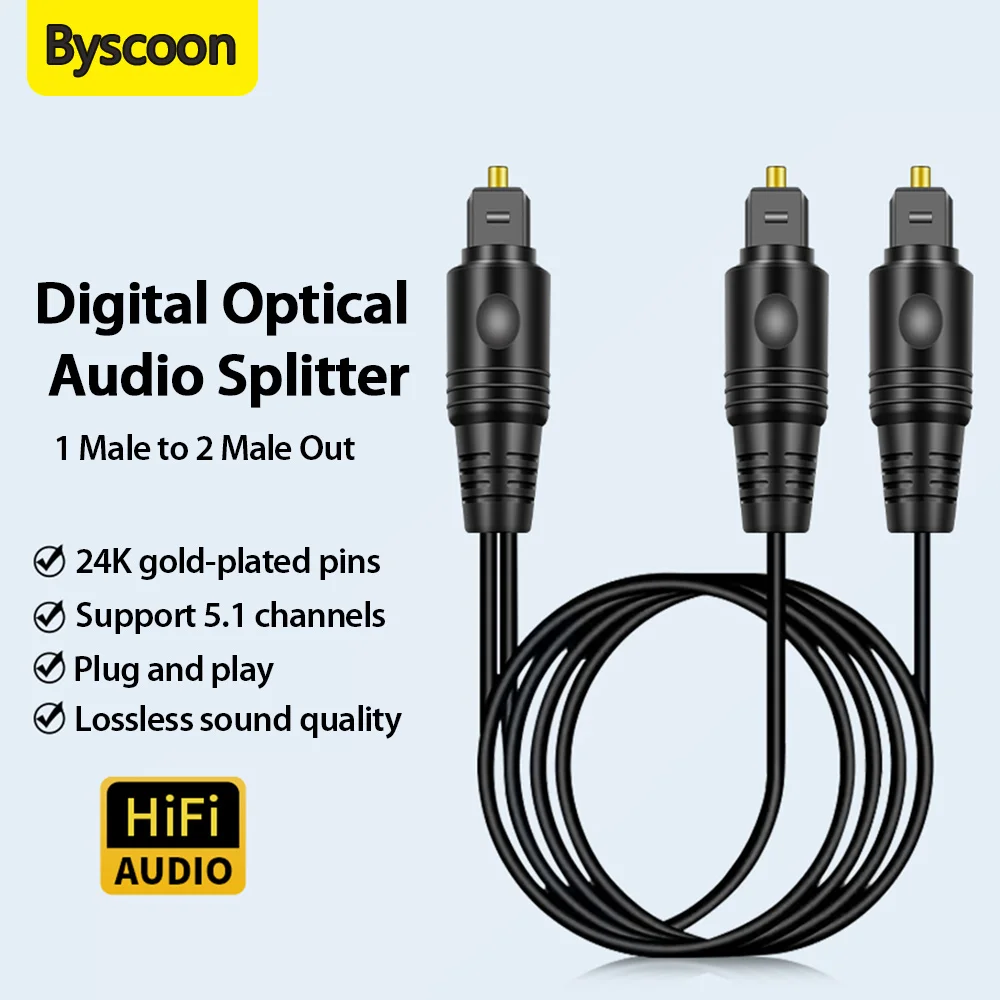 Divisor de áudio óptico digital 1 em 2 saídas toslink fibra óptica 1 macho para 2 cabo macho para sistema estéreo de home theater