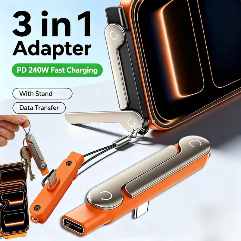 Suporte de Carregamento 240W com Fio e Apoio Invisível, Suporte Dobrável para Celular, Carregador USB Tipo C Plano, Cabo de Carregamento e Suporte de Chão para Celular