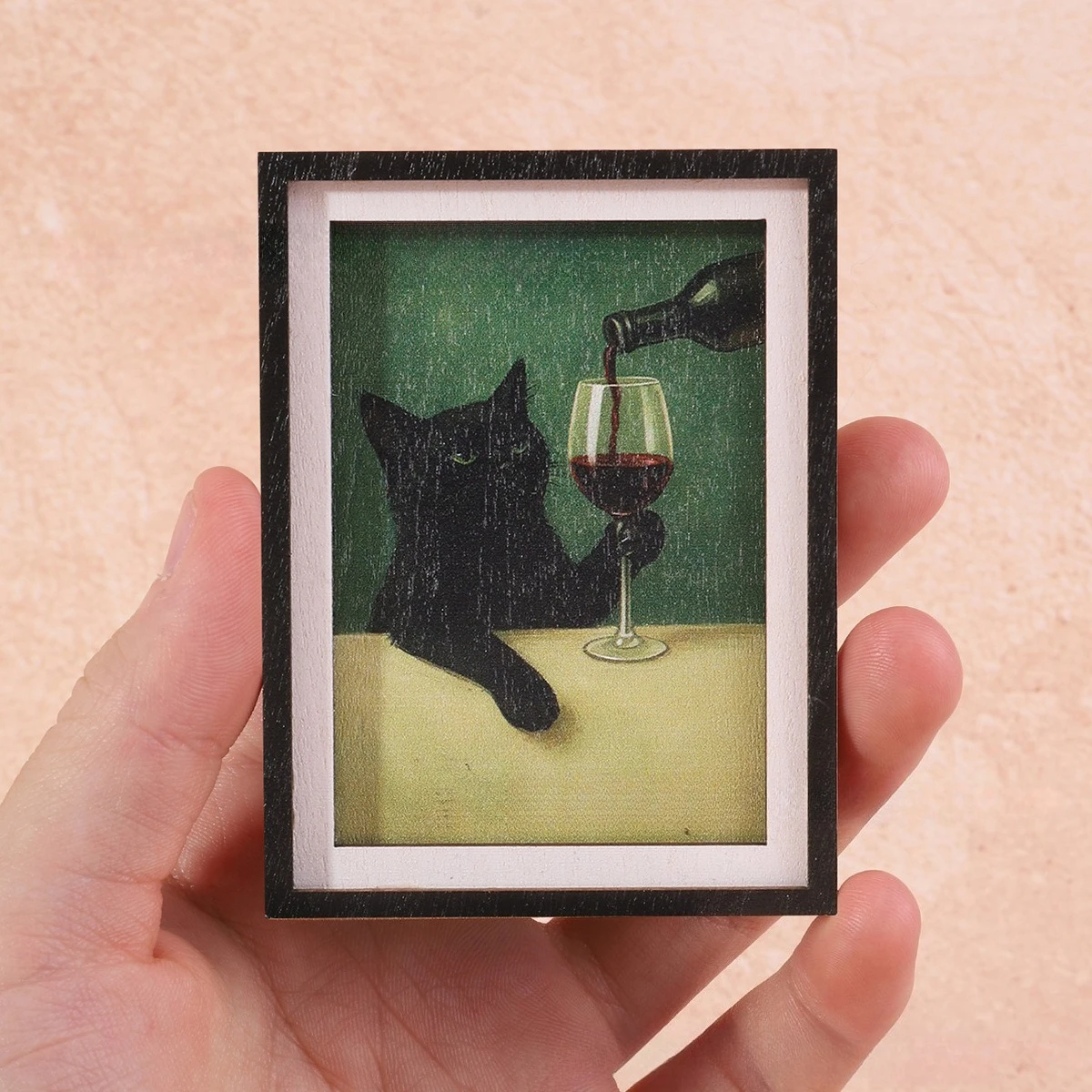 Imã de Geladeira Gato Preto, Mini Arte Emoldurada Fofa, Decoração de Verão para Cozinha, Geladeira, Quadro Branco
