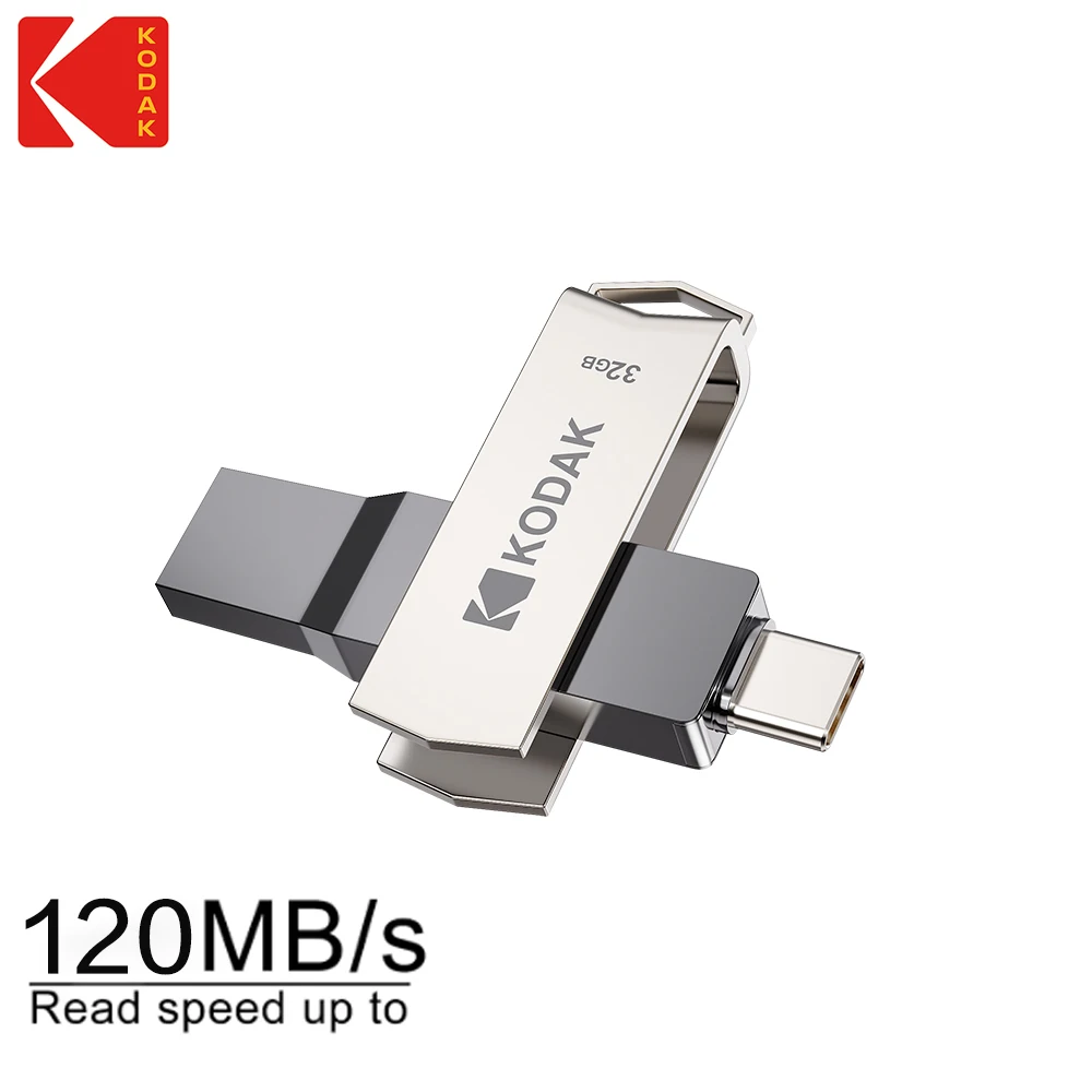 Pen Drive Kodak K273 OTG USB 3.2 64GB 128GB 256GB Dual Tipo C e USB A Metal para Telefone e PC