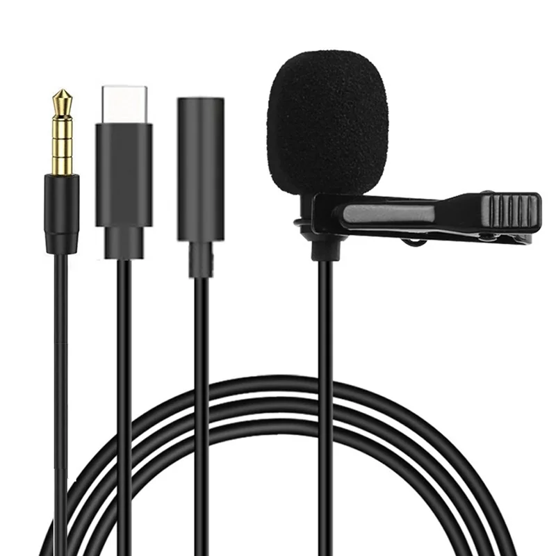 1.5m mini microfone de lapela portátil condensador clip-on lapela microfone com fio usb 3.5mm tipo c microfone para computador portátil câmera dslr