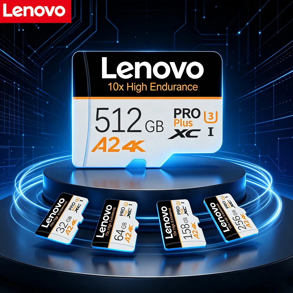 Cartão Micro SD de Alta Velocidade Lenovo 512GB 128GB 256GB 64GB A2 U3 4K SDXC para Monitor, Drone e Suporte a Vídeo 4K