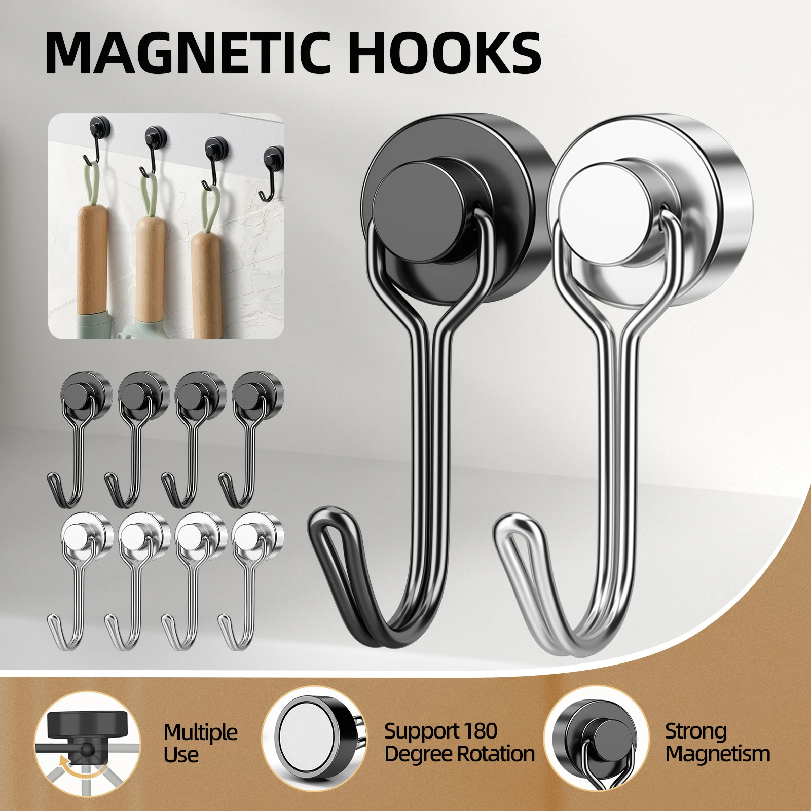 Ganchos magnéticos resistentes giratórios de 25lb, ganchos magnéticos fortes para pendurar, cabines de cruzeiro, geladeira, cozinha, armário, chave Ganchos magnéticos resistentes giratórios de 25lb, ganchos magnéticos fortes para pendurar, cabines de cruzeiro, geladeira, cozinha, armário, chave