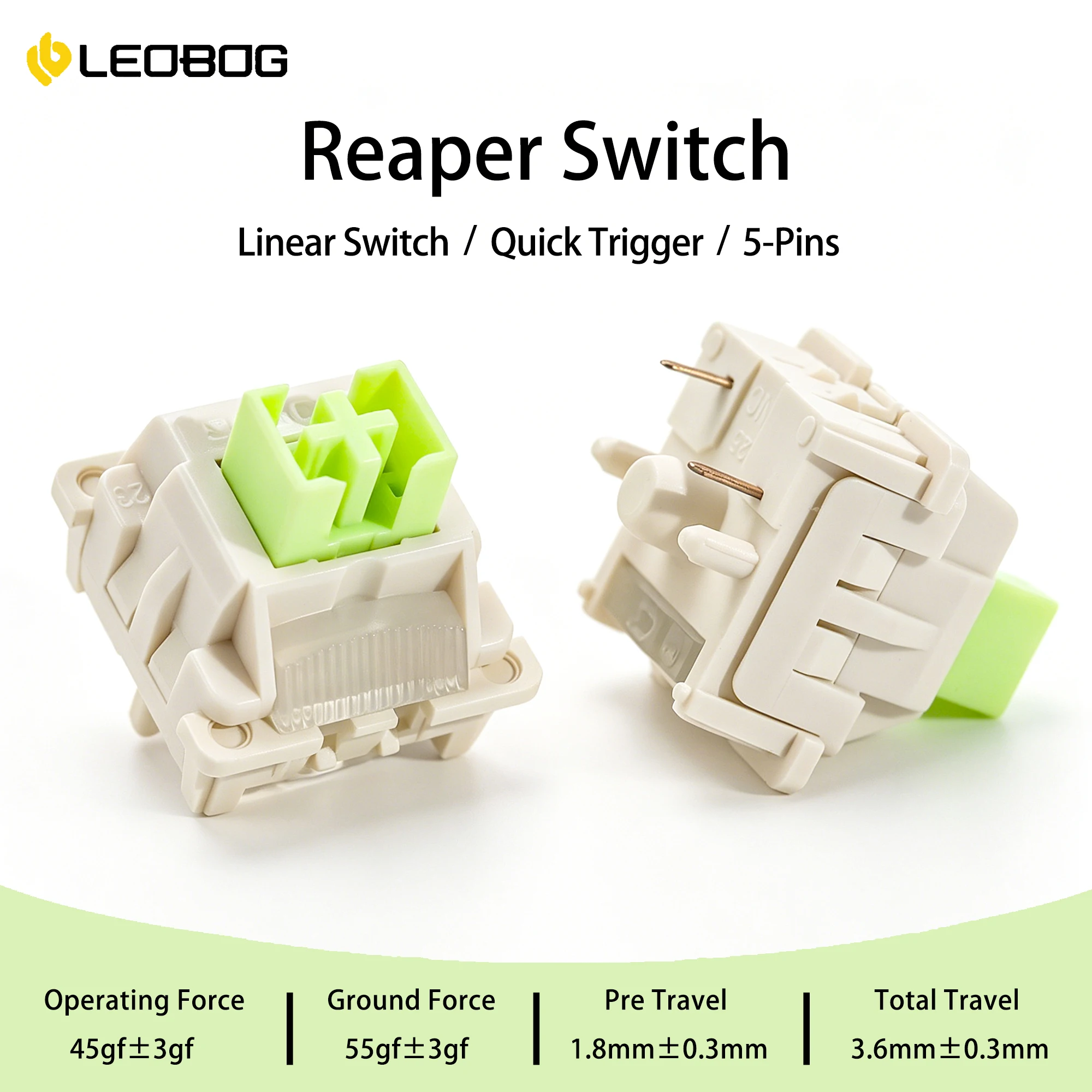LEOBOG Reaper Switch 45gf 5 Pinos Linear Creamy Switches HIFI para Teclado Mecânico Gamer DIY 60% com Haste POM e Keycaps MX