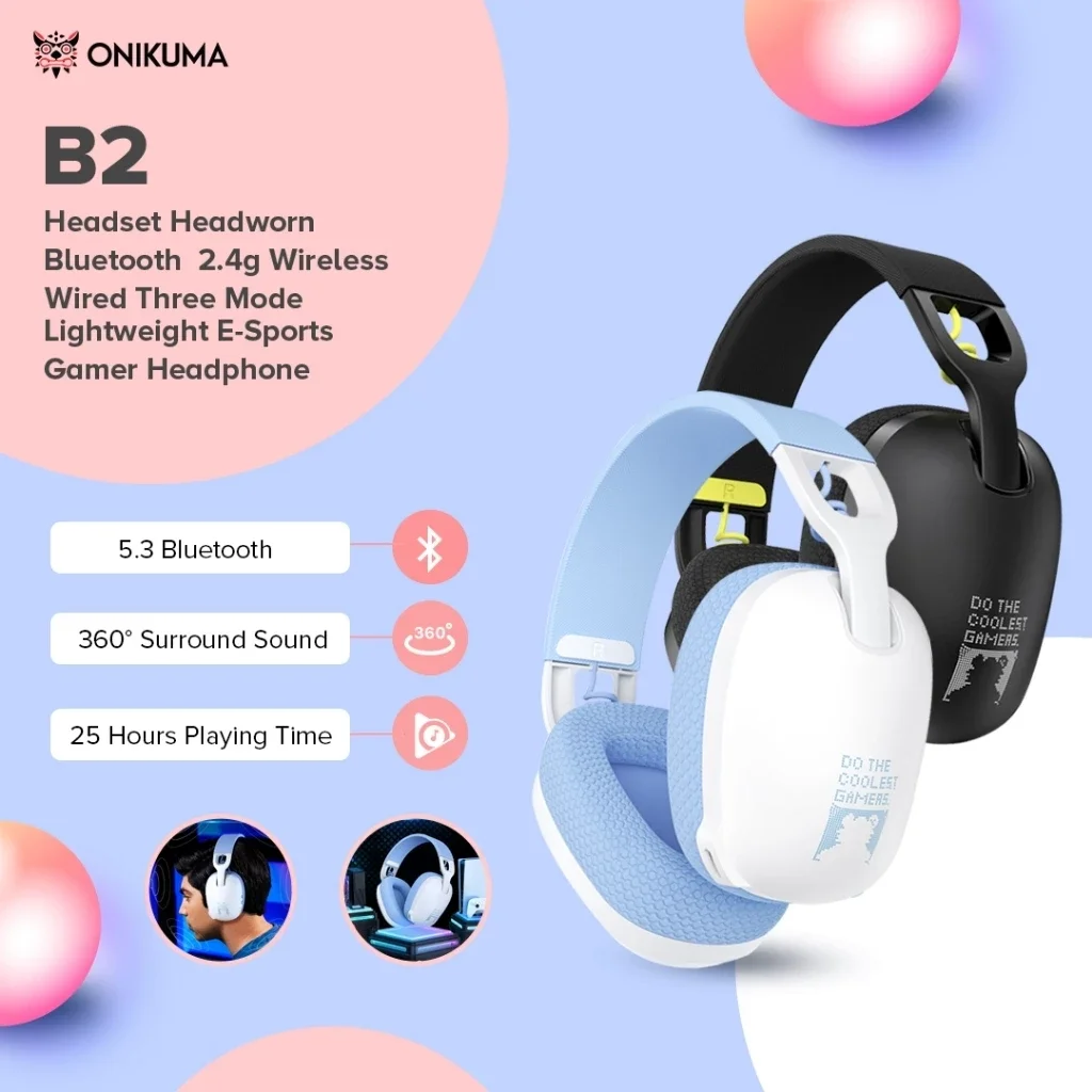 2025 novonikuma b2 fone de ouvido sem fio para jogos para ps5 ps4 pc 2.4ghz usb jogo fones com microfone design ergonômico 5.3 fone de ouvido